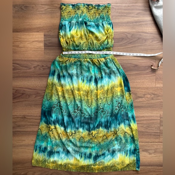 Vintage Y2K Size L Strapless Maxi Dress Rainbow Boho Tye-Dye Paisley Fairy - Picture 8 of 11